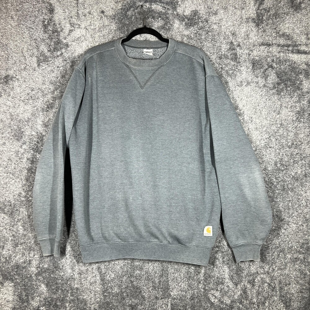Carhartt Sweatshirt Mens L Gray Pullover Heavyweight Fleece Lined Logo